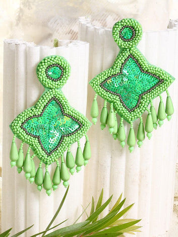 Green Contemporary Drop Earrings