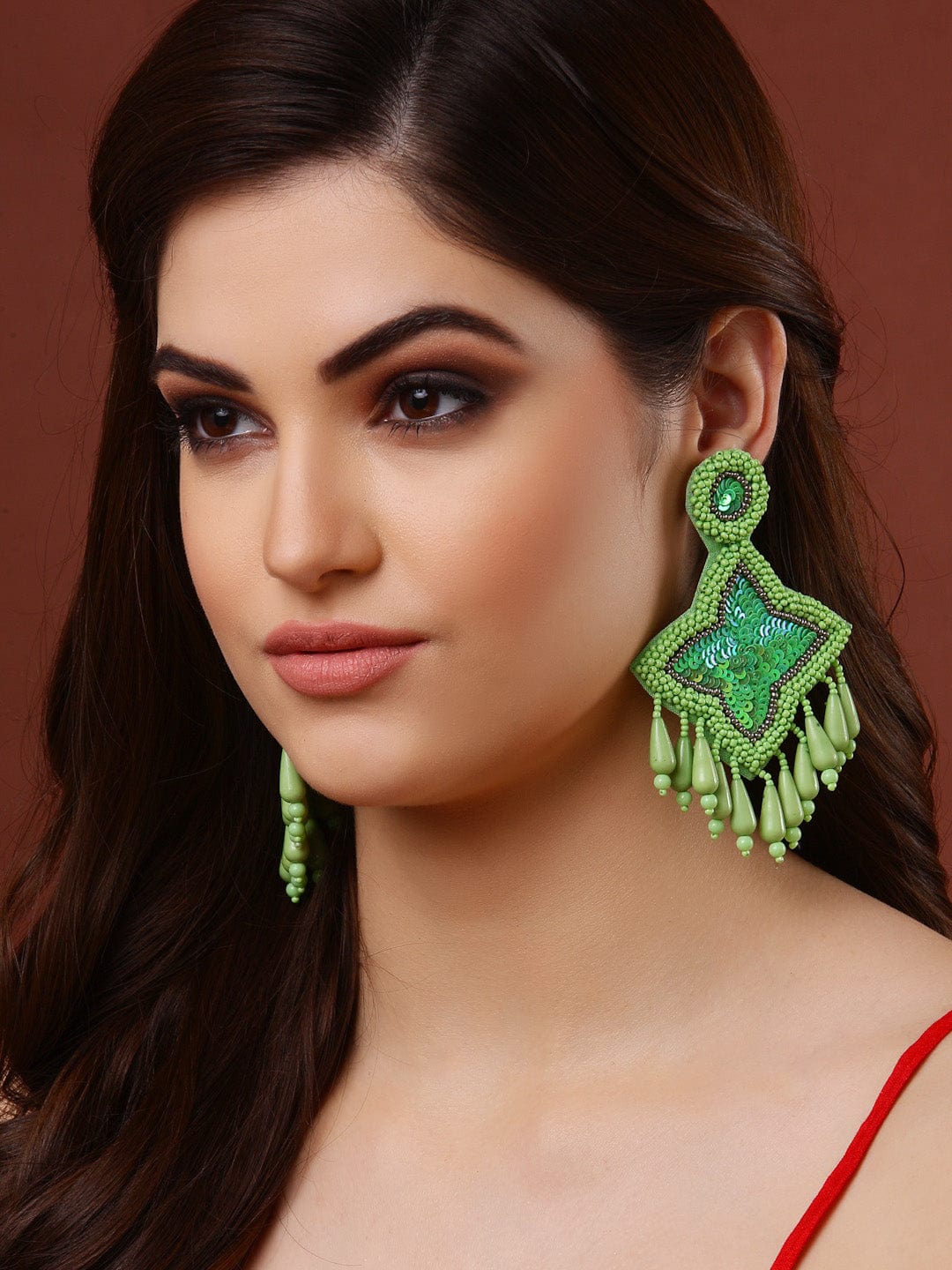 Green Contemporary Drop Earrings