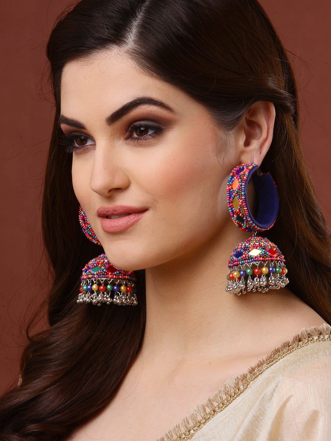 Long Silver Stone-Studded Jhumkas main image 0