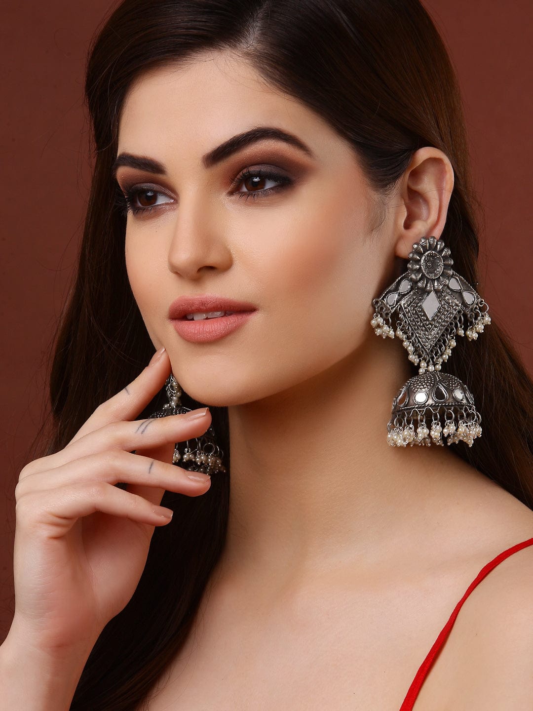 Silver-Toned Dome Shaped Jhumkas Earrings