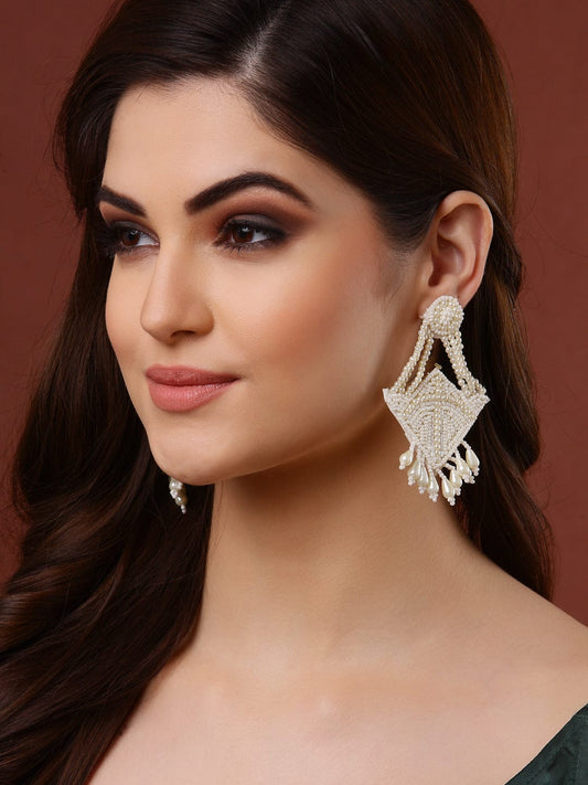 Studded Contemporary Tasseled Drop Earrings