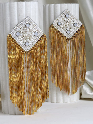 Gold Plated Crystals & Beads Antique Contemporary Tasselled Earrings