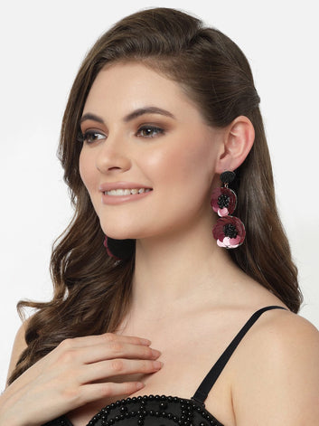 Burgundy & Black Floral Drop Earrings