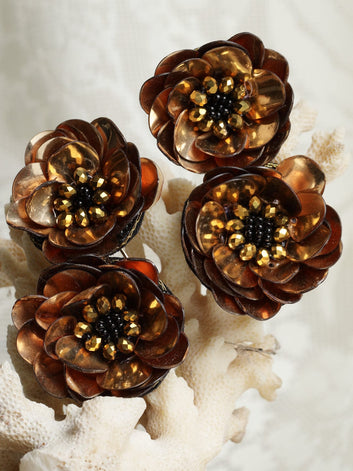 Brown Sequined Floral Studs Earrings