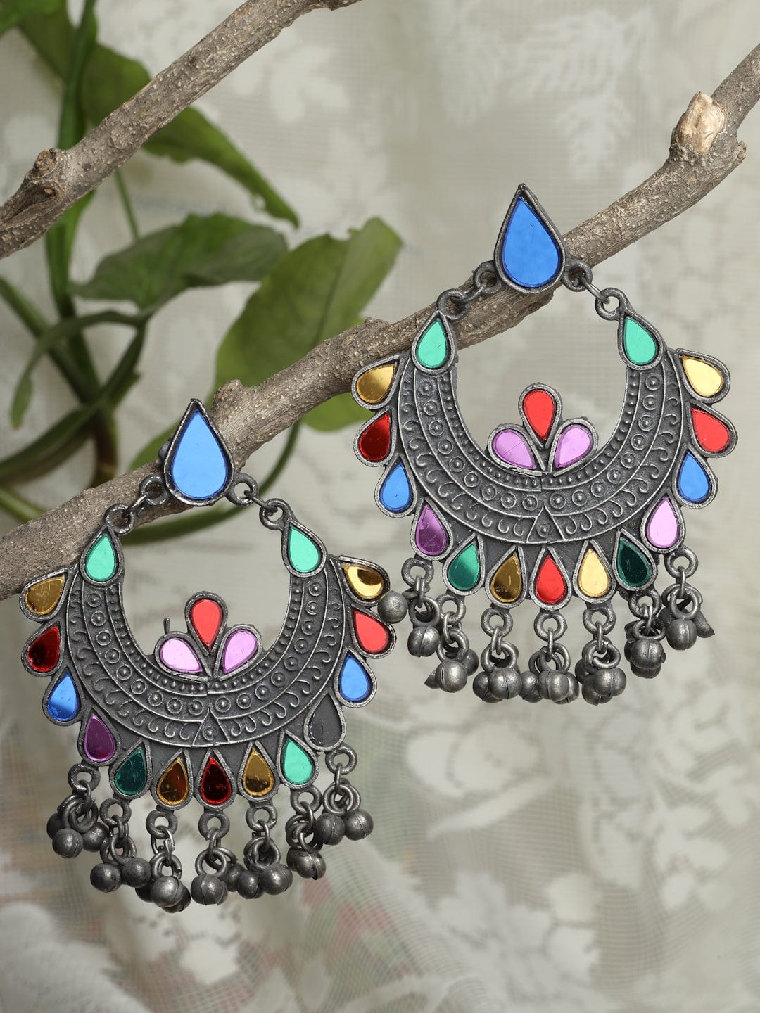 Black & Blue Oxidised Chandbalis Earrings