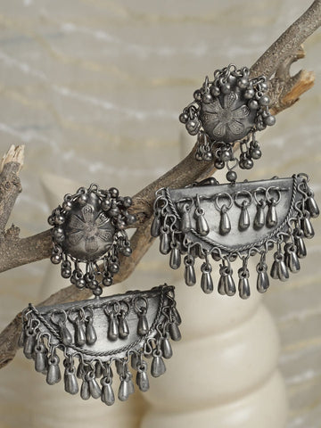 Women Gunmetal-Toned Crescent Shaped Drop Earrings