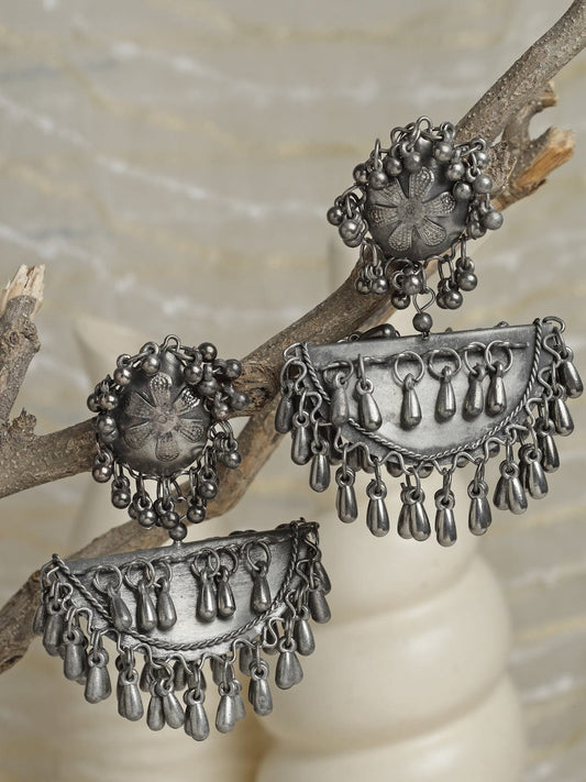 Women Gunmetal-Toned Crescent Shaped Drop Earrings
