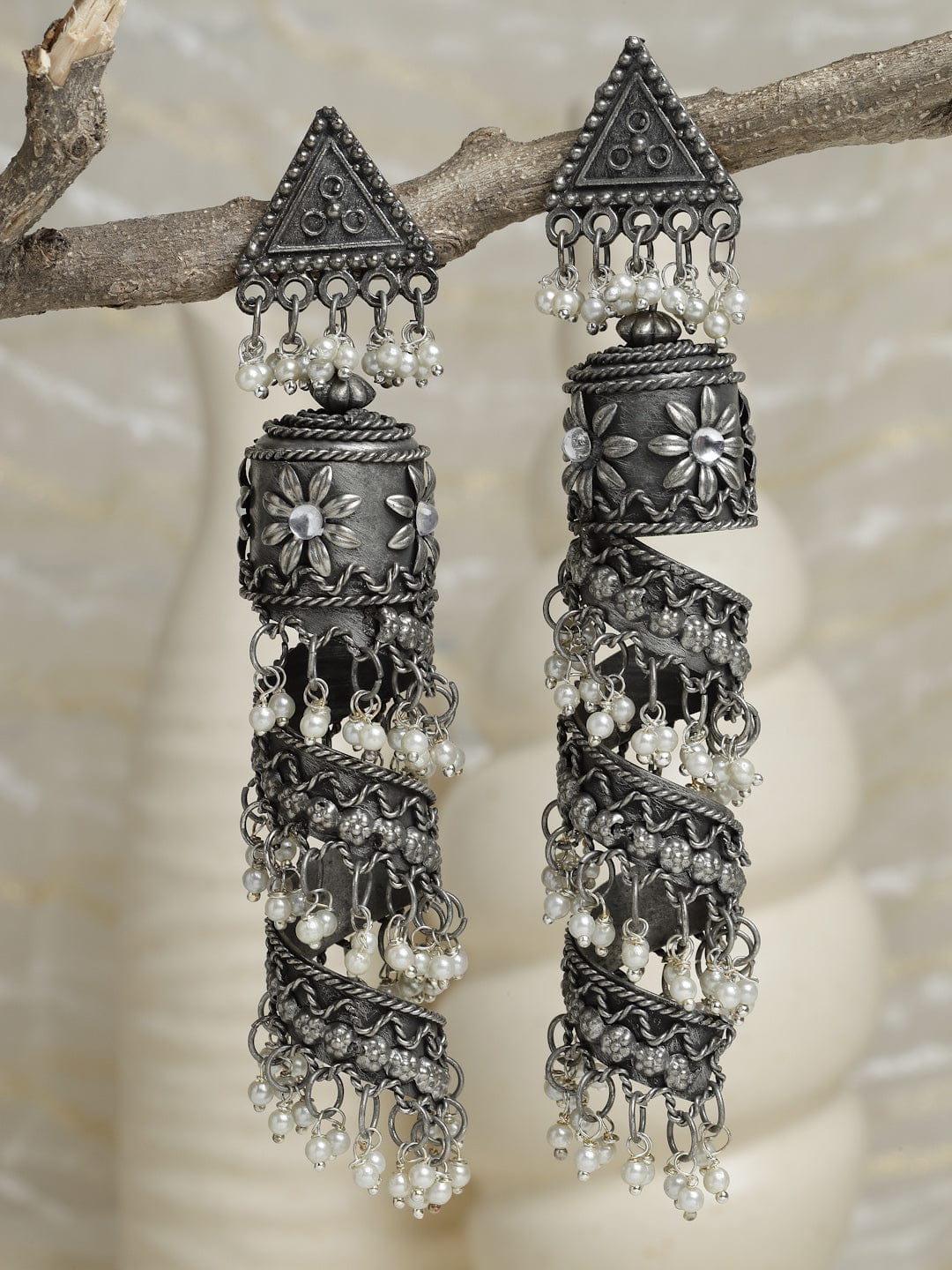 Gunmetal-Toned Dome Shaped Jhumkas Earrings