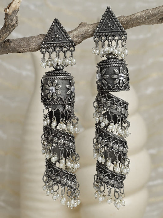 Gunmetal-Toned Dome Shaped Jhumkas Earrings