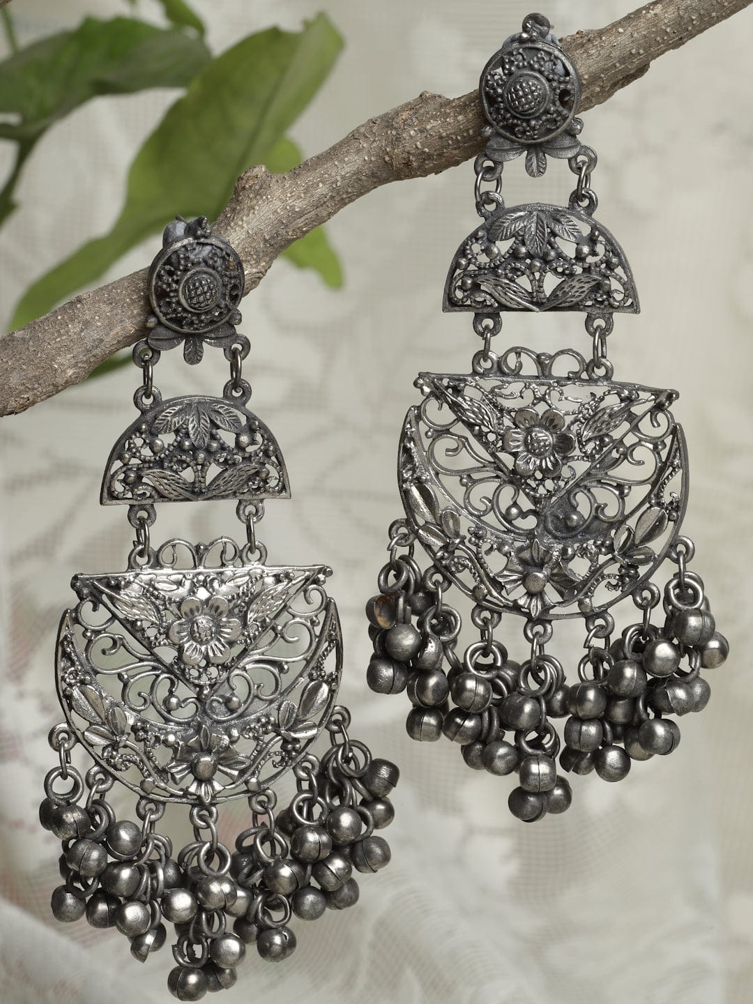 Women Gunmetal-Toned Crescent Shaped Drop Earrings