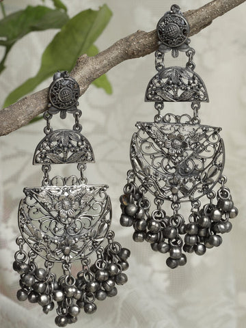 Women Gunmetal-Toned Crescent Shaped Drop Earrings
