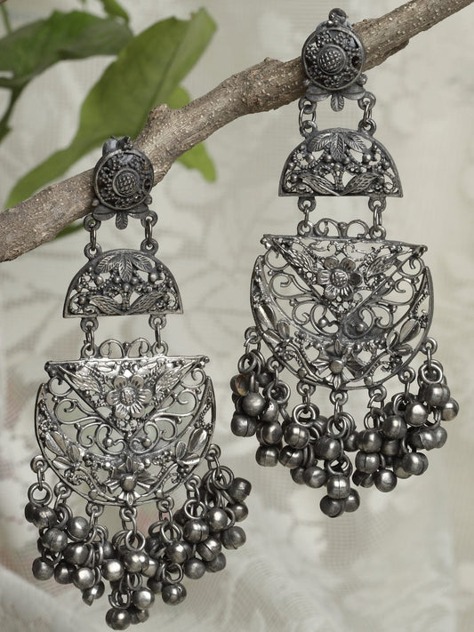 Women Gunmetal-Toned Crescent Shaped Drop Earrings