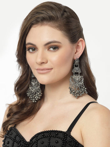 Women Gunmetal-Toned Crescent Shaped Drop Earrings