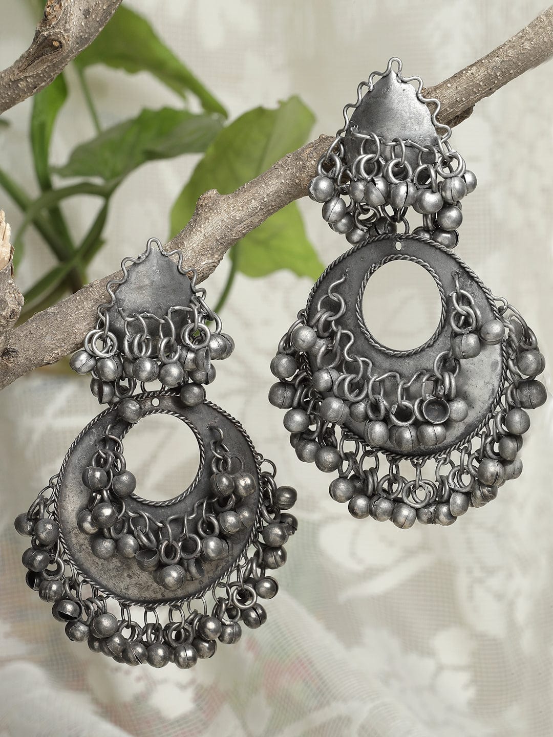 Gunmetal-Toned Crescent Shaped Drop Earrings