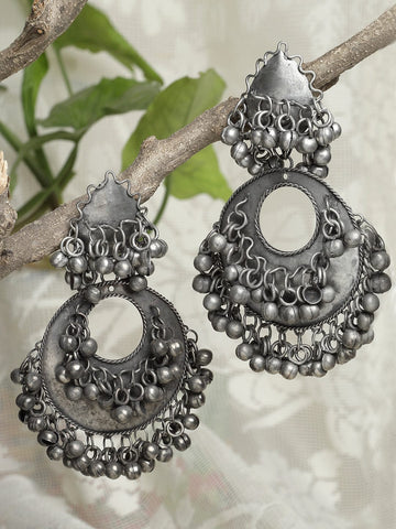 Gunmetal-Toned Crescent Shaped Drop Earrings