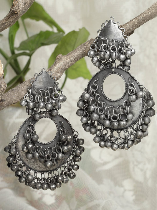 Gunmetal-Toned Crescent Shaped Drop Earrings