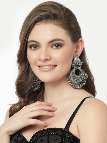 Gunmetal-Toned Crescent Shaped Drop Earrings