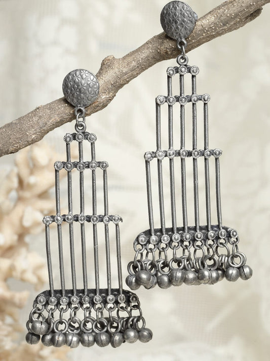 Women Gunmetal-Toned Spiked Brass Drop Earrings