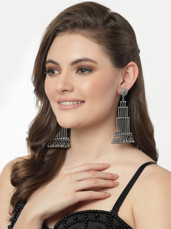Women Gunmetal-Toned Spiked Brass Drop Earrings