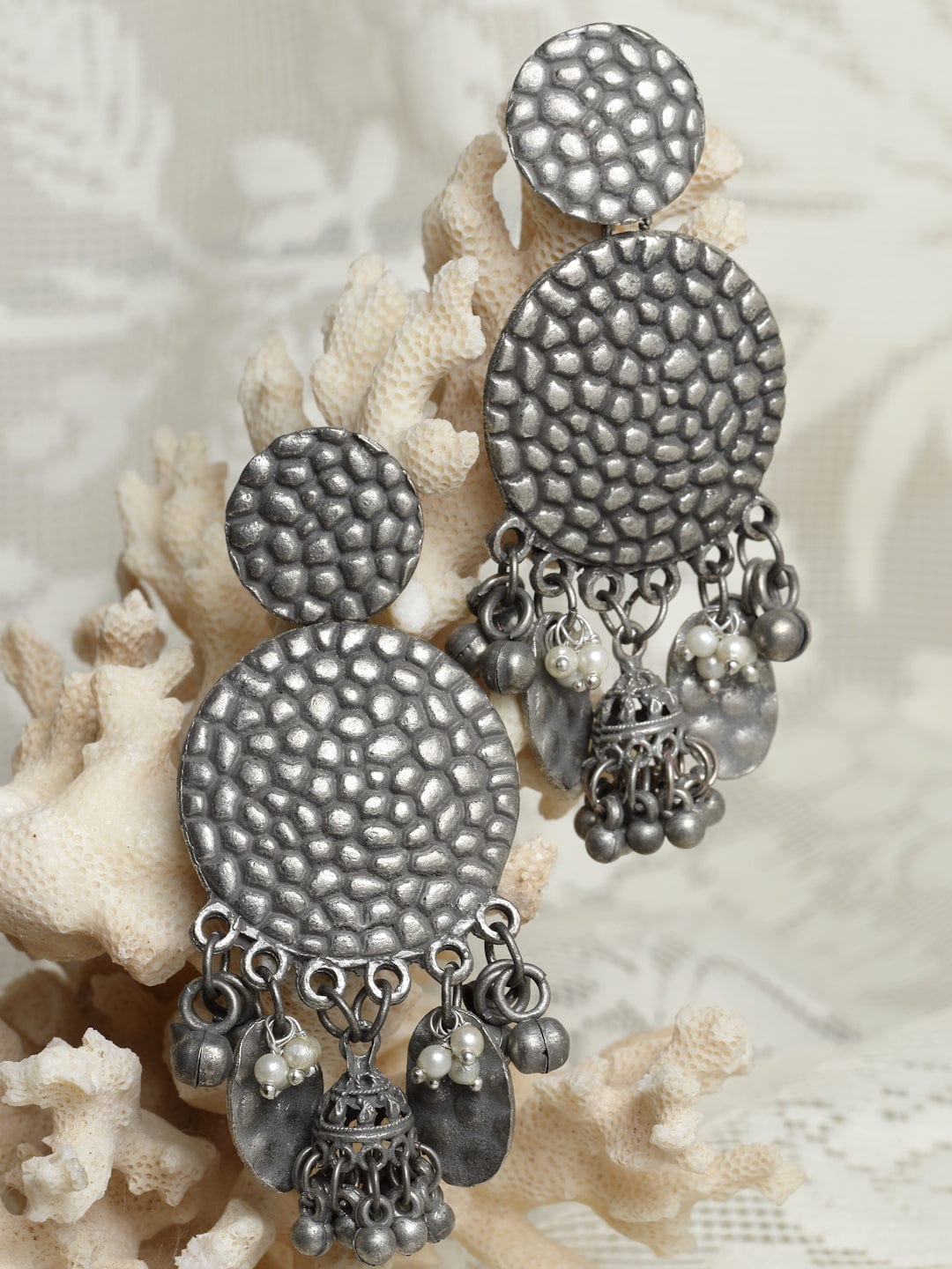 Women Gunmetal-Toned Crescent Shaped Chandbalis Earrings