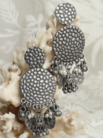 Women Gunmetal-Toned Crescent Shaped Chandbalis Earrings