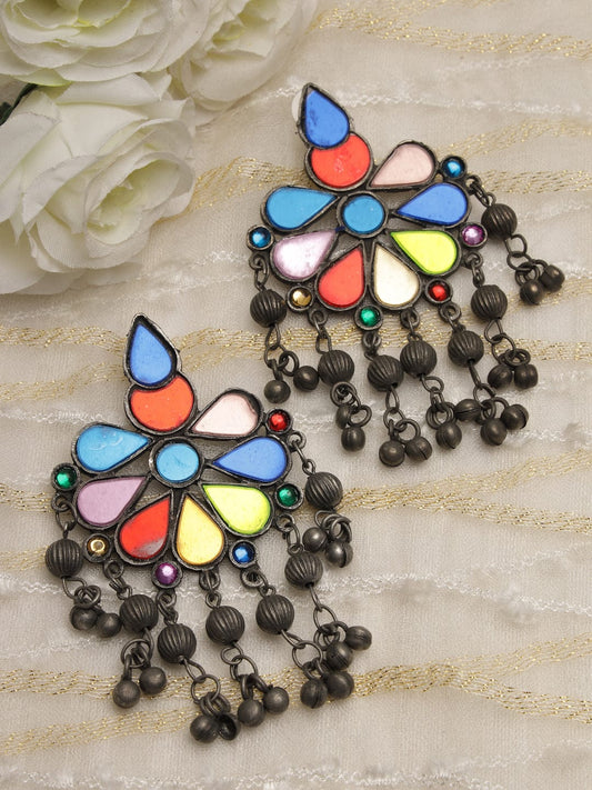 Multicoloured Mirror Afghani Earrings