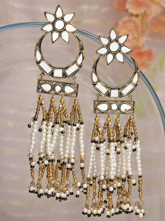 Mirror Studded Tassel Earrings