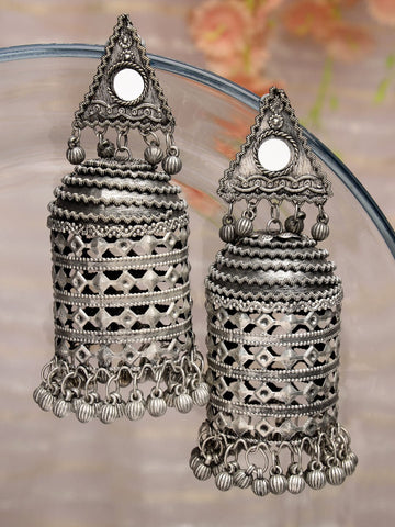 Mirror Studded Oxidised Jhumka