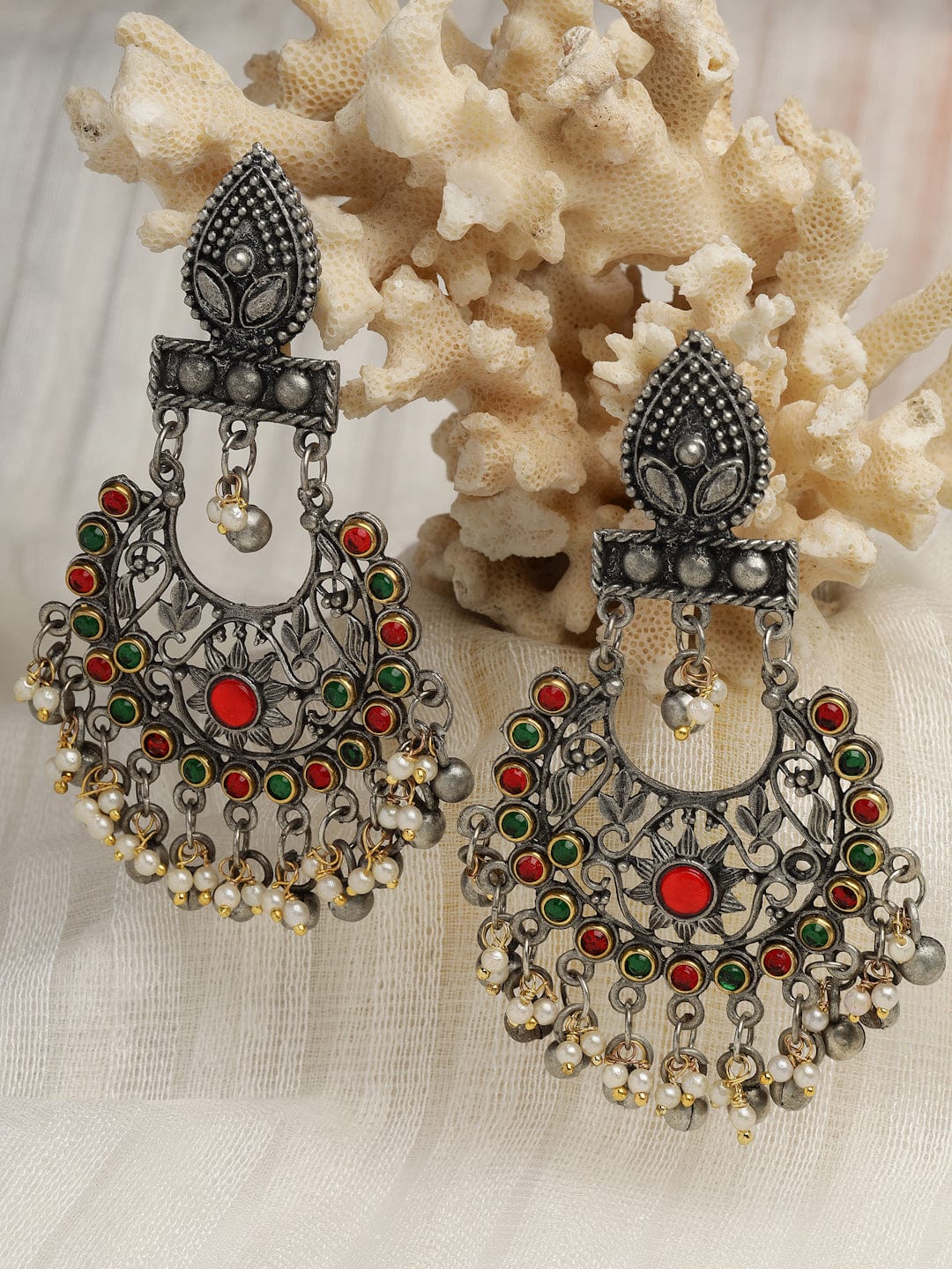 Oxidised Multicoloured Chandbalis Earrings