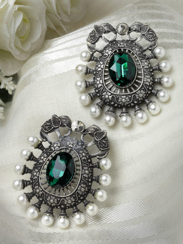 Crystal-Studded Teardrop Shaped Studs Earrings