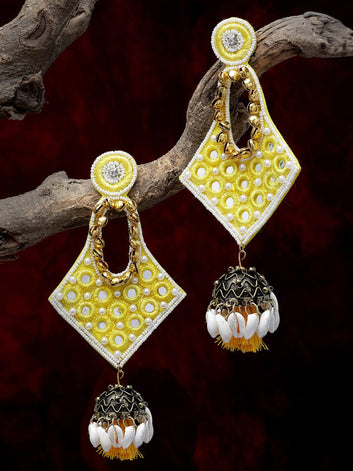 Gold-Plated Mirror & Cowri Studded Contemporary Handcrafted Jhumkas