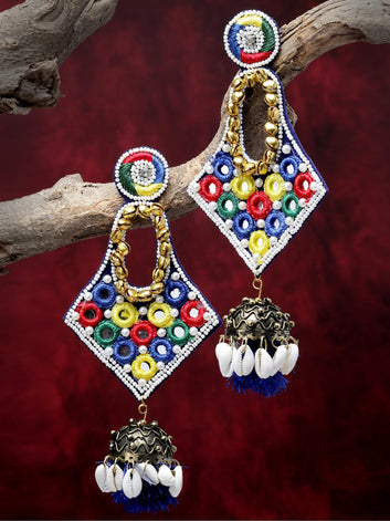 Gold-Plated Mirror & Cowri Studded Contemporary Handcrafted Jhumkas
