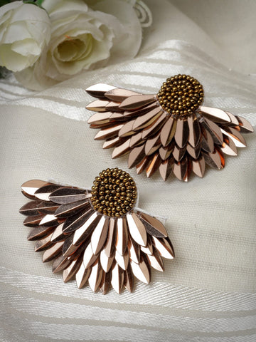 Floral Beaded Leaf Pattern Contemporary Handcrafted Drop Earrings