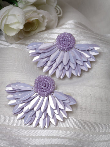 Floral Beaded Leaf Pattern Contemporary Handcrafted Drop Earrings