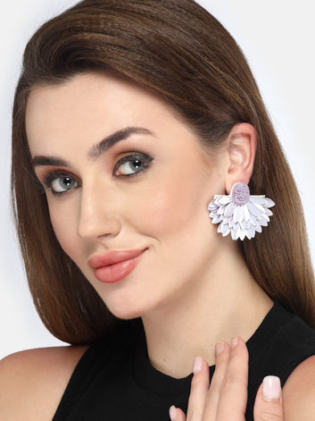 Floral Beaded Leaf Pattern Contemporary Handcrafted Drop Earrings