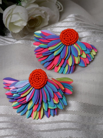 Floral Beaded Leaf Pattern Contemporary Handcrafted Drop Earrings