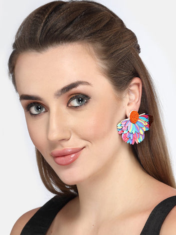 Floral Beaded Leaf Pattern Contemporary Handcrafted Drop Earrings