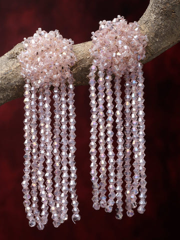 Crystal Studded Contemporary Tasselled Drop Earrings