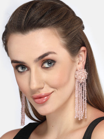 Crystal Studded Contemporary Tasselled Drop Earrings