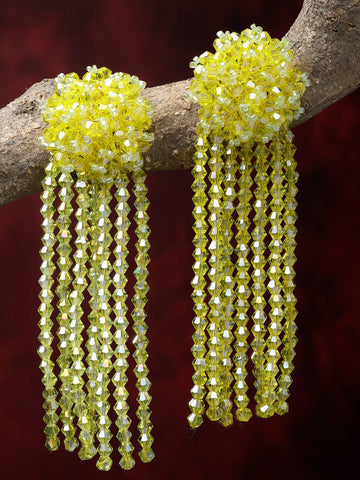 Crystal Studded Contemporary Tasselled Drop Earrings
