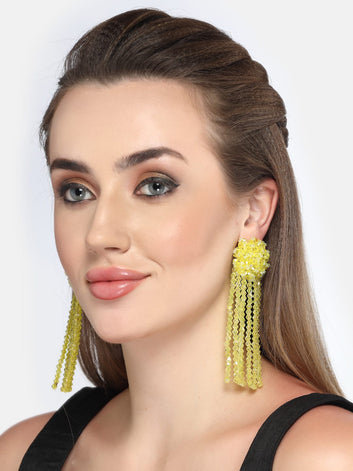 Crystal Studded Contemporary Tasselled Drop Earrings
