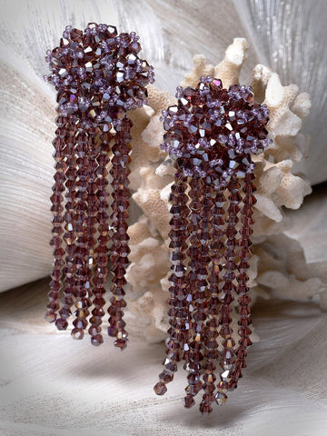Crystal Studded Contemporary Tasselled Drop Earrings
