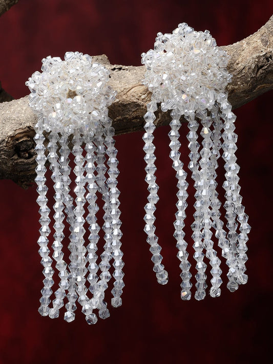Crystal Studded Contemporary Tasselled Drop Earrings