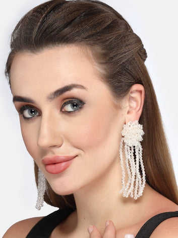 Crystal Studded Contemporary Tasselled Drop Earrings