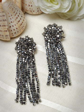 Crystal Studded Contemporary Tasselled Drop Earrings