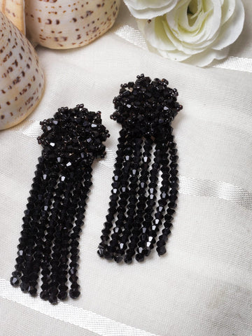 Crystal Studded Contemporary Tasselled Drop Earrings
