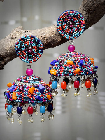Crystal-Studded Dome Shaped Jhumkas