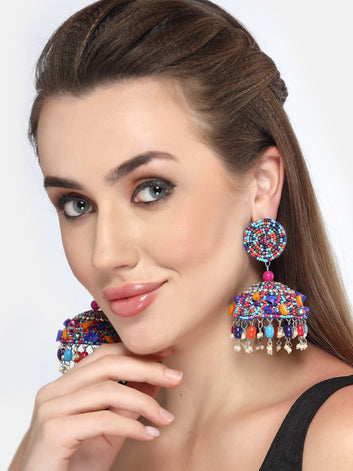Crystal-Studded Dome Shaped Jhumkas