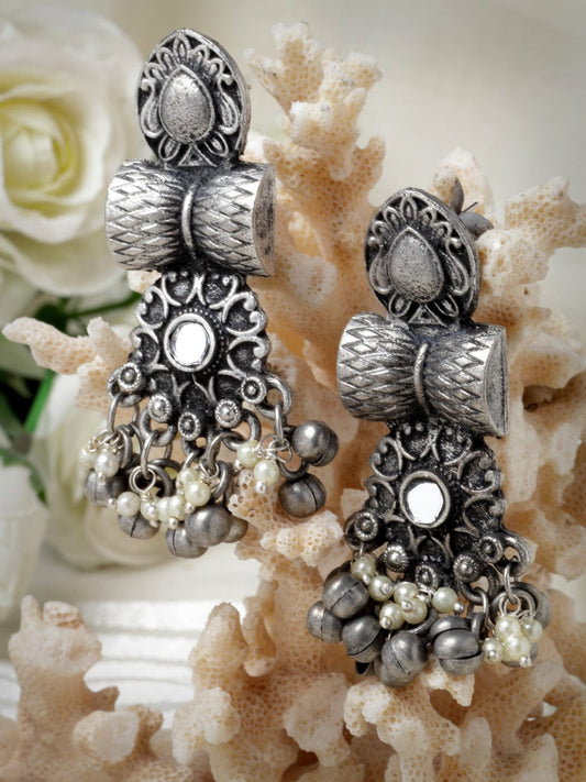 Mirrors & Pearl-Studded Temple Drop Earrings