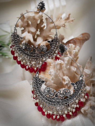 Silver-Plated Pearls Crescent Shaped Chandbalis